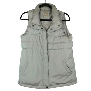J Jill Down Puffer Vest Light Gray Zip and Snap Up Size‎ Small